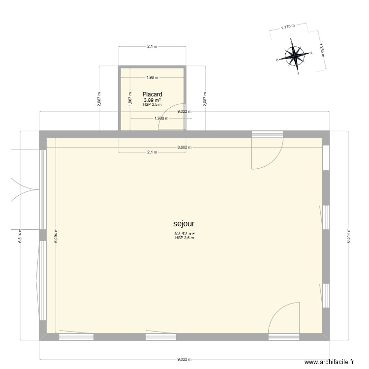 projet rez . Plan de 2 pièces et 56 m2