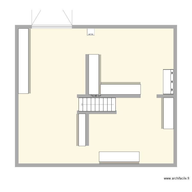 sous sol. Plan de 1 pièce et 74 m2