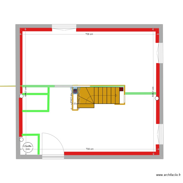 RdJ  mars 2022 cloisonnement. Plan de 2 pièces et 46 m2