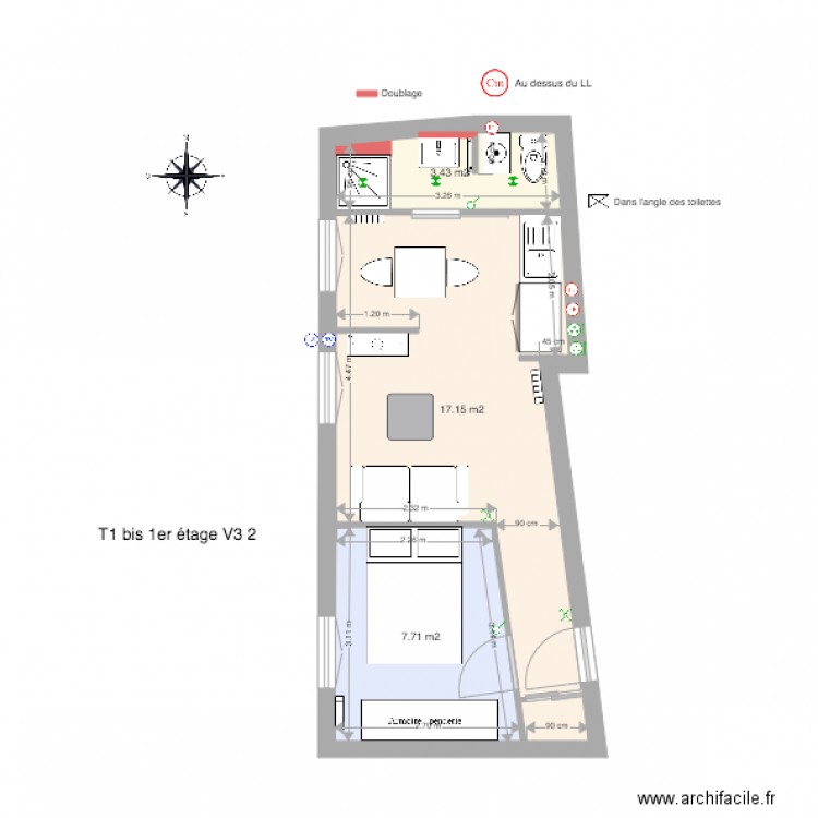 T1 BIS 1ER 14 POIRIER V3. Plan de 0 pièce et 0 m2