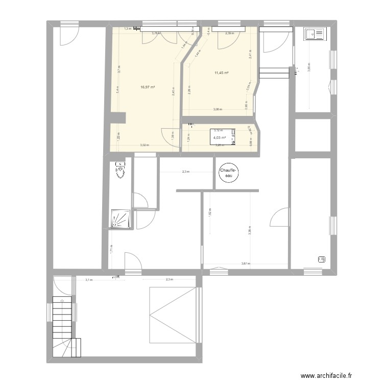 lachapelle bas. Plan de 3 pièces et 32 m2