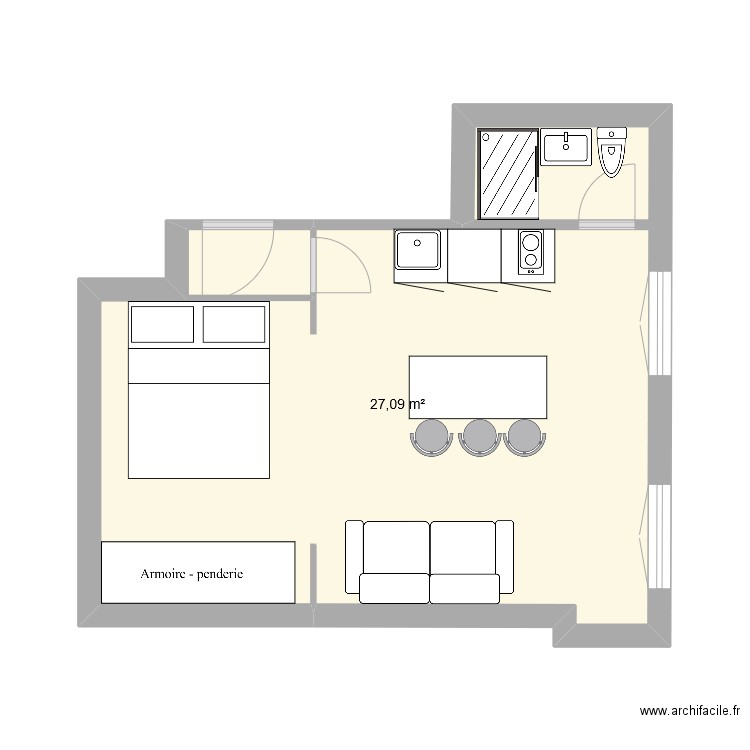 Plan St dom 2. Plan de 1 pièce et 27 m2
