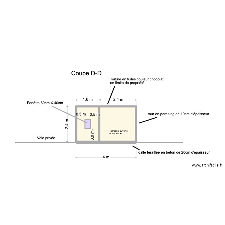 cabane coupe DD. Plan de 3 pièces et 8 m2