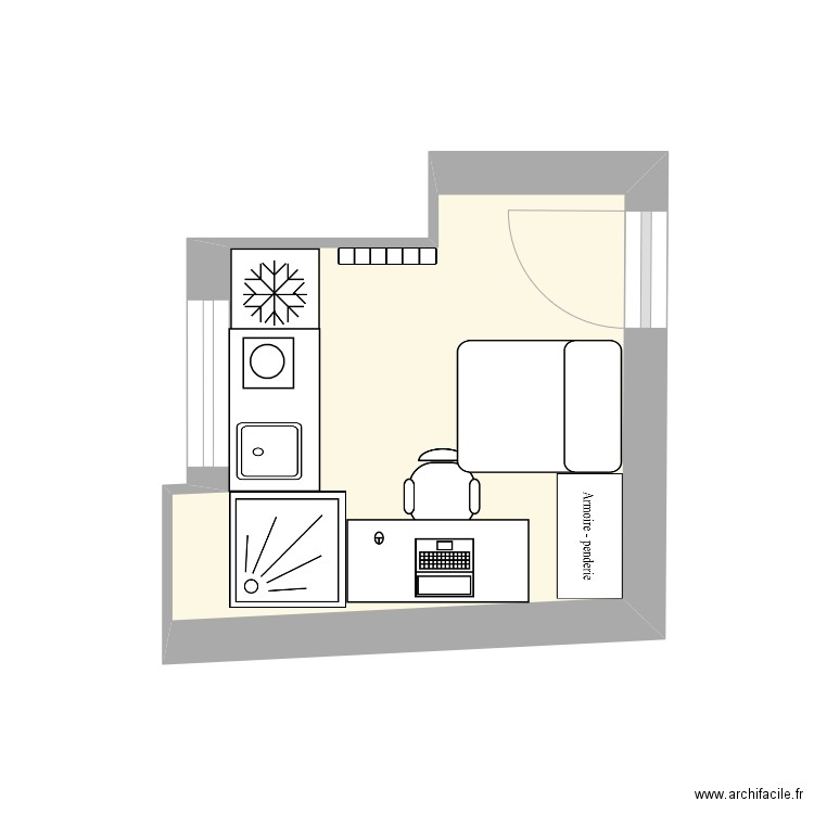 Chambre de bonne  1 jour. Plan de 1 pièce et 6 m2