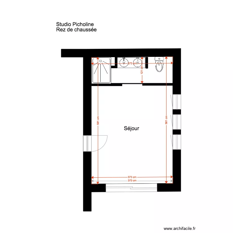 Studio Picholine Rez de chauss&eacute;e existant. Plan de 