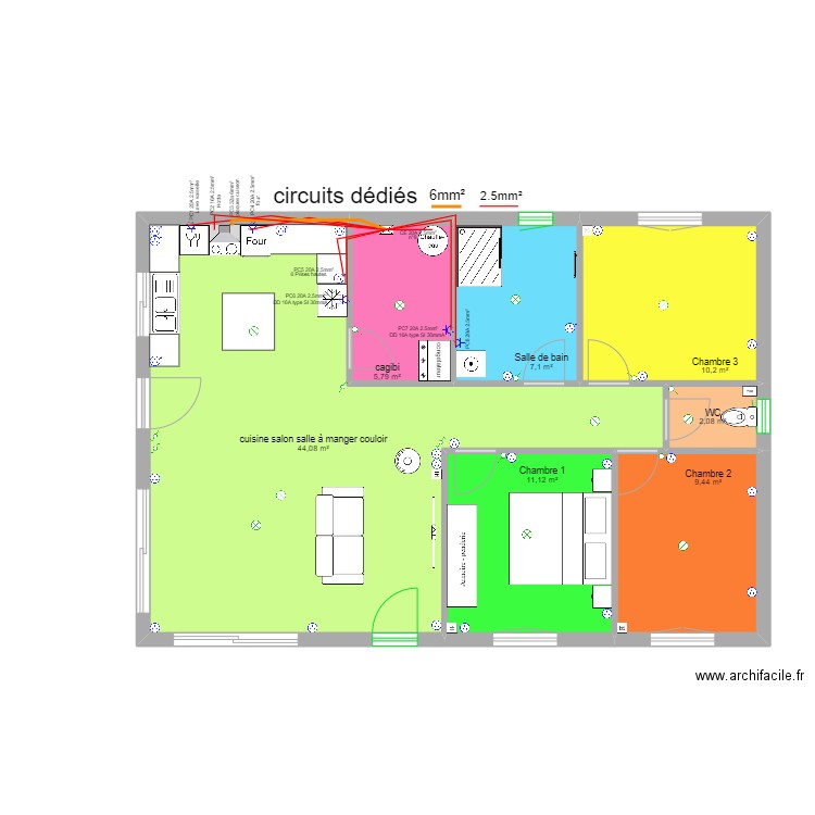 01elec circuits dédidiés n°2. Plan de 7 pièces et 90 m2