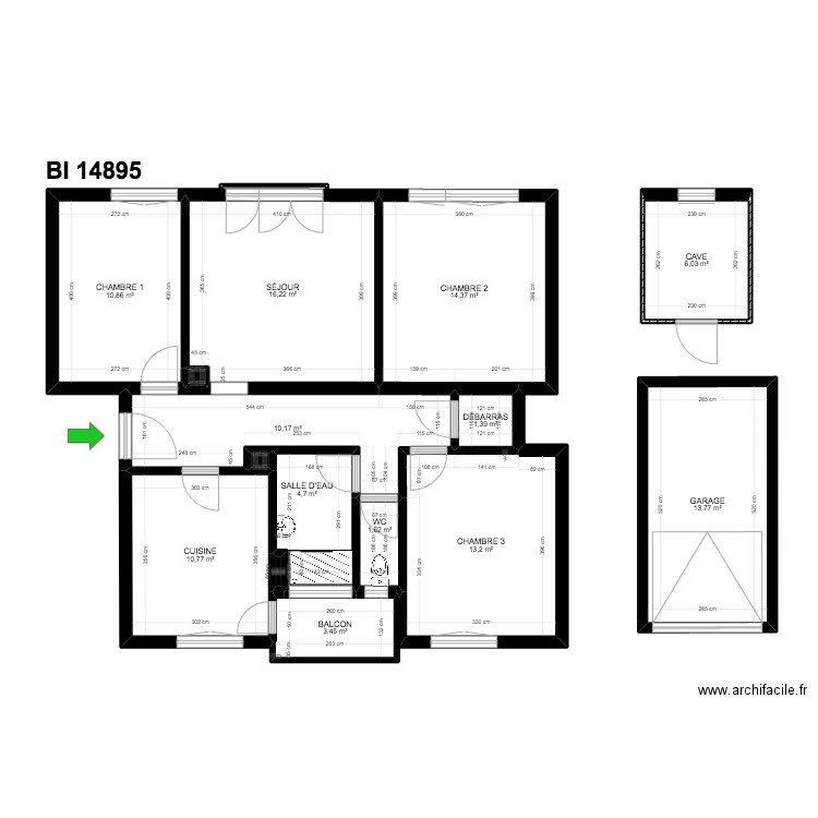 BI 14895. Plan de 15 pièces et 107 m2