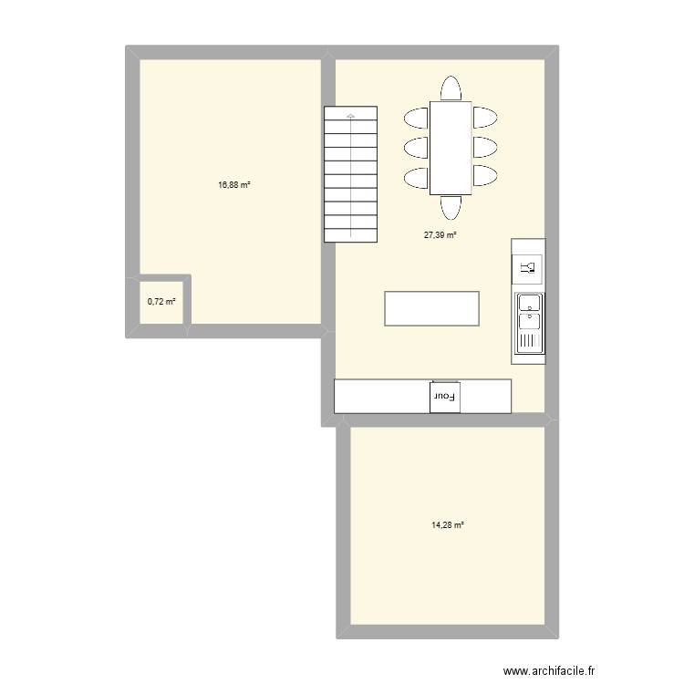 1e étage. Plan de 4 pièces et 59 m2