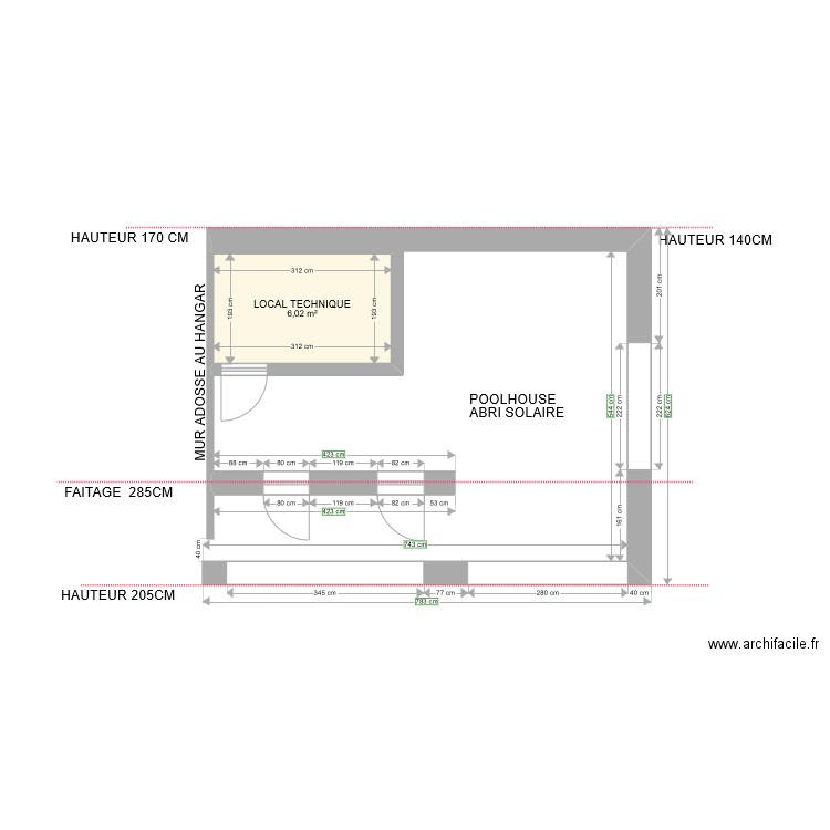 plan LOCAL TECHNIQUE. Plan de 1 pièce et 6 m2