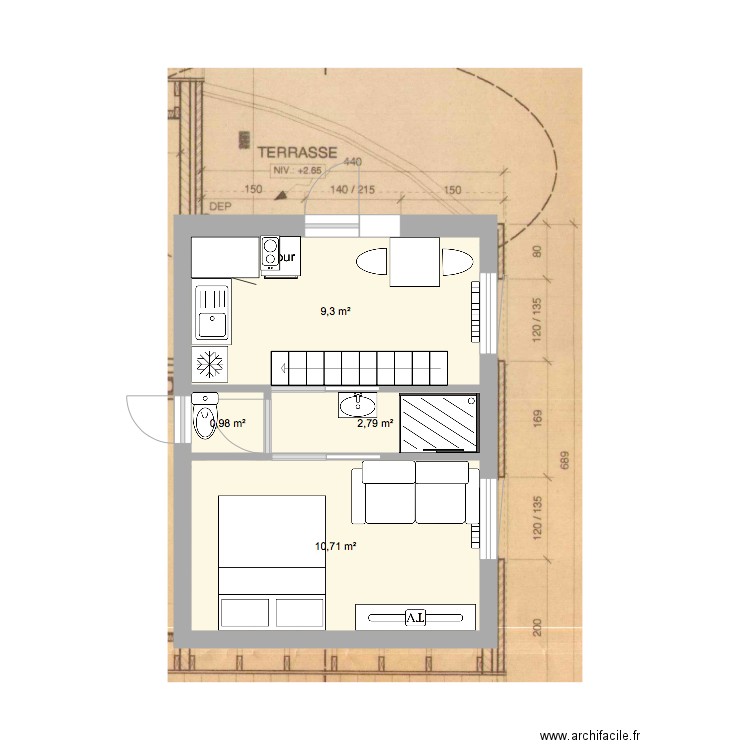 Airbnb. Plan de 4 pièces et 24 m2