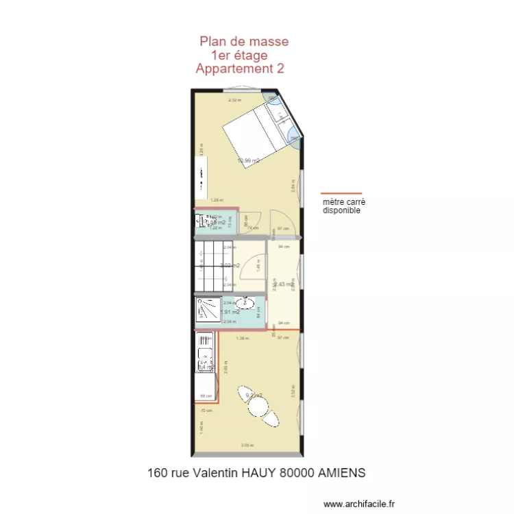 160 Valentin Hauy 80000 AMIENS appartement 2 1er &eacute;tage ECHELLE PLUS GRANDE. Plan de 