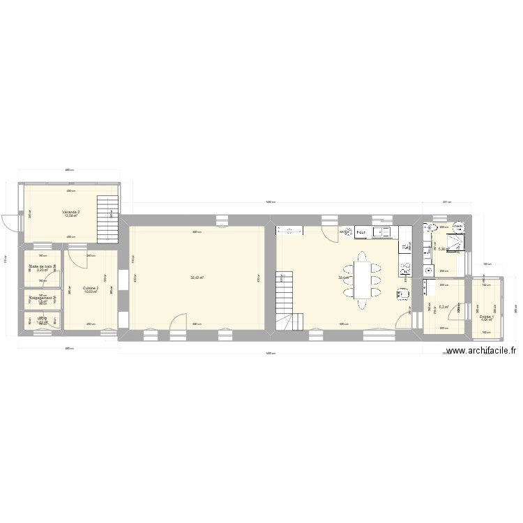 Projet travaux. Plan de 17 pièces et 192 m2