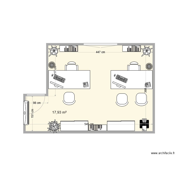 bureau delta bat meuble. Plan de 1 pièce et 18 m2