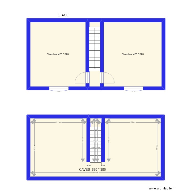 ANDERLUES étage 2 chambres + caves. Plan de 4 pièces et 83 m2