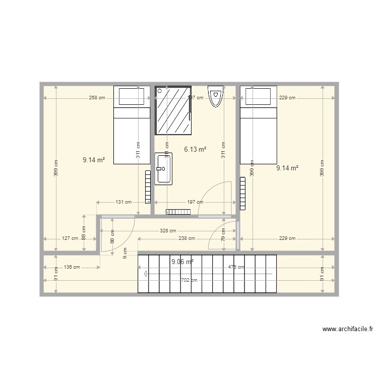 MANZI. Plan de 4 pièces et 33 m2