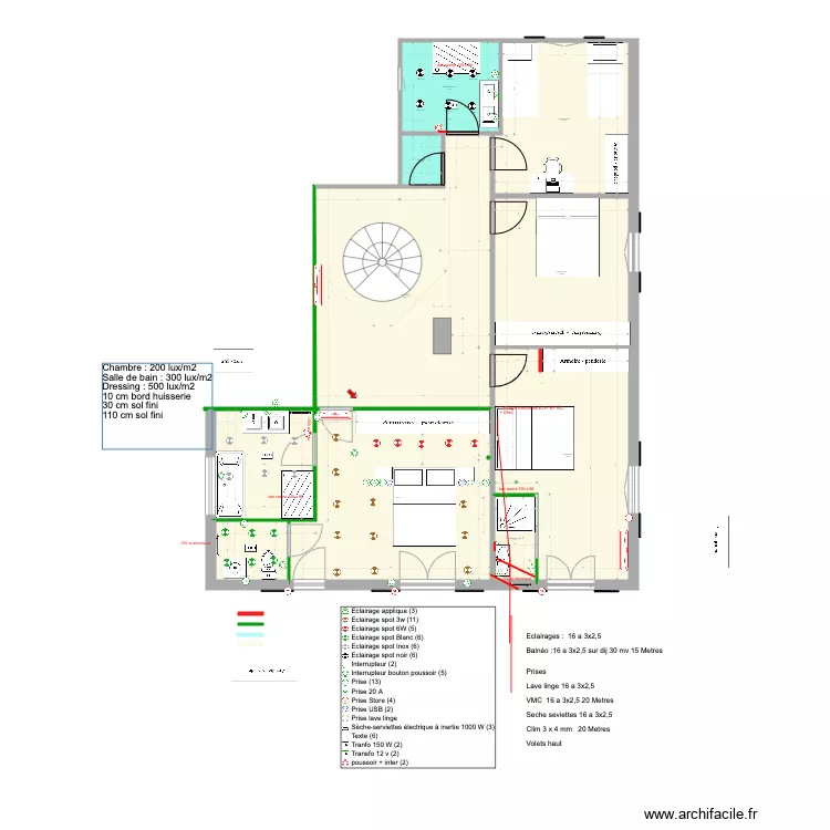 Chambre lit centrale V9. Plan de 