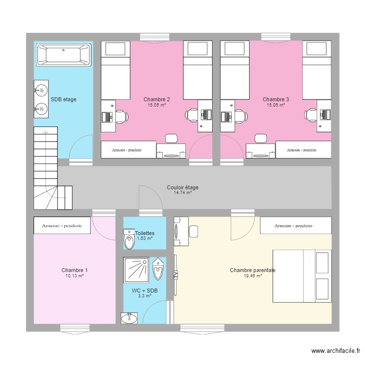 Projet Maison Etage 1 V2. Plan de 0 pièce et 0 m2