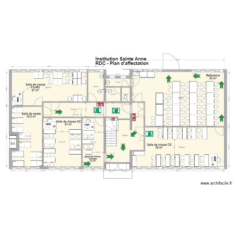 Affectation RDC Guillemin. Plan de 13 pièces et 216 m2