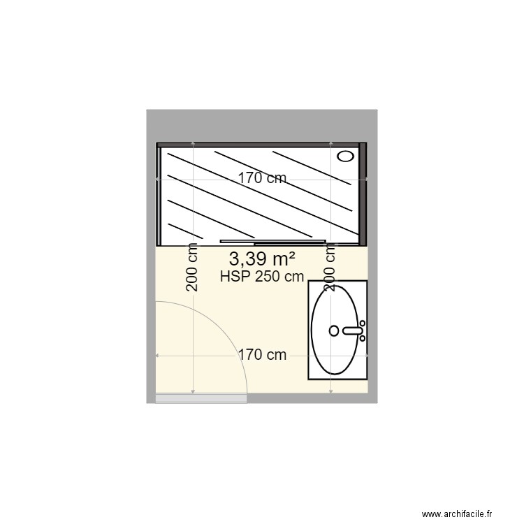 SDBBRIVE. Plan de 1 pièce et 3 m2