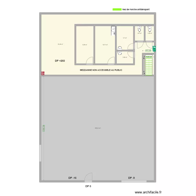YODA FIGHT SCHOOL plan apr&egrave;s travaux mezzanine. Plan de 