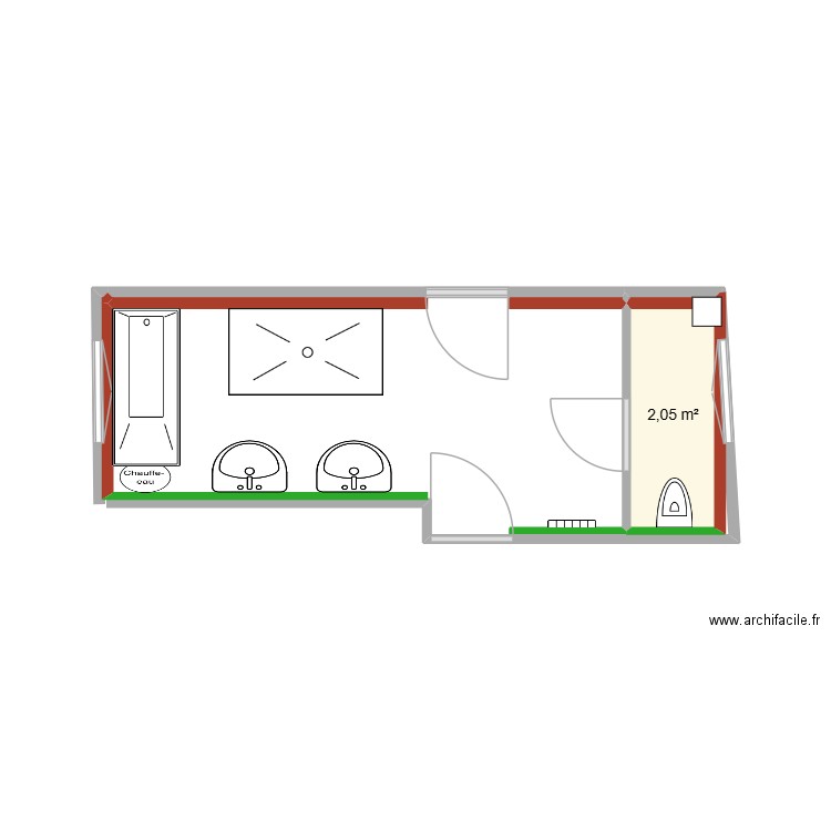 SDB. Plan de 1 pièce et 2 m2