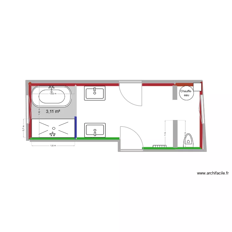 SDB. Plan de 1 et 3 m² SDB. Plan de 1 et 3 m²