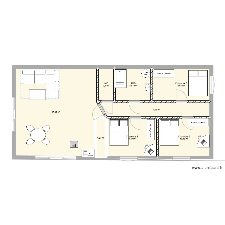 Quazi-maison bioclimatique suite. Plan de 8 pièces et 85 m2
