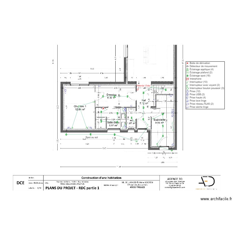 Plan Electrique  RDC 1 Bellanger Looten. Plan de 0 pièce et 0 m2
