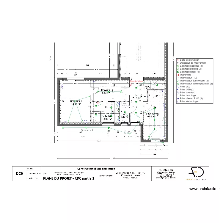 Plan Electrique  RDC 1 Bellanger Looten. Plan de 