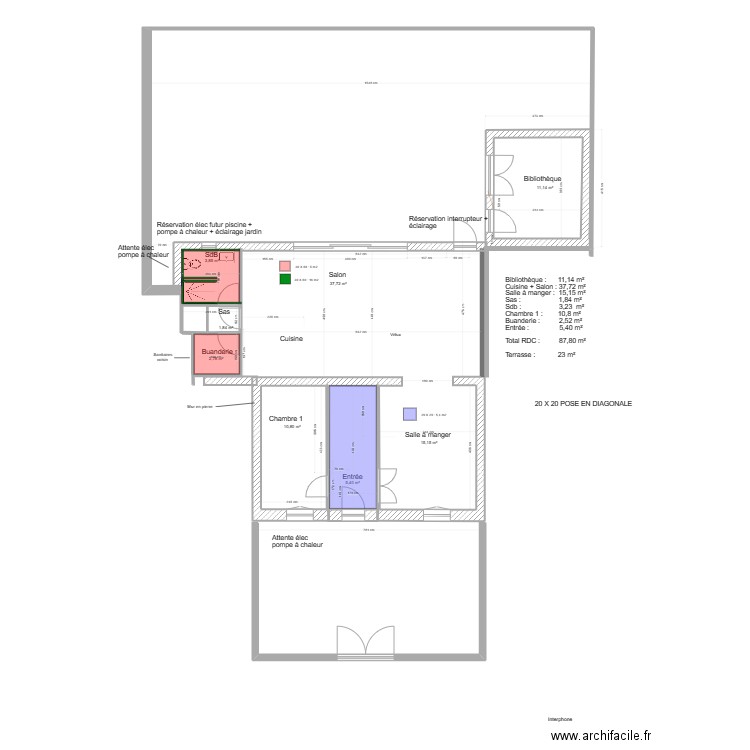 doumerc 2 travaux 8 carrelage. Plan de 3 pièces et 22 m2