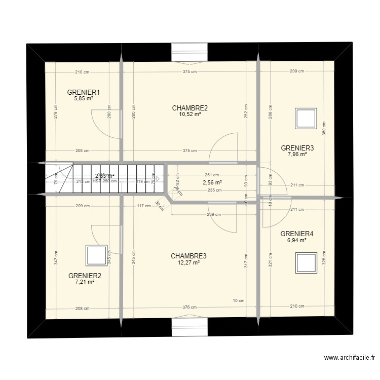 BREGILLE_R1_initial. Plan de 8 pièces et 56 m2