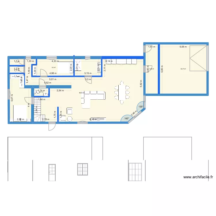 Rib&eacute;court Projet. Plan de 9 pièces et 267 m²
