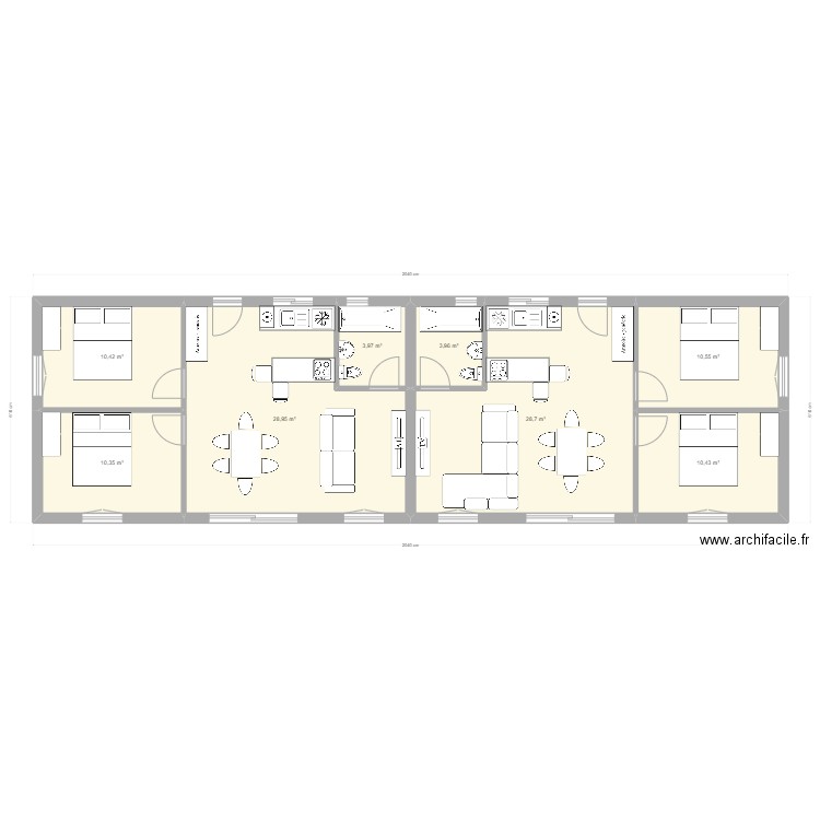 Logements v3. Plan de 8 pièces et 107 m2