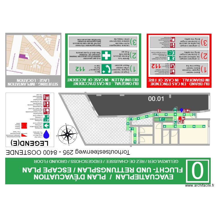 EVACUATIEPLAN TORHOUT 00. Plan de 10 pièces et 208 m2