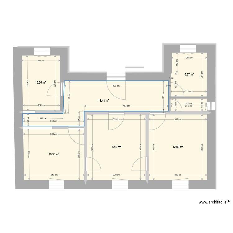 RdJ actuel1. Plan de 7 pièces et 63 m2