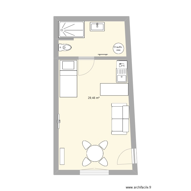 Studio 2. Plan de 1 pièce et 29 m2