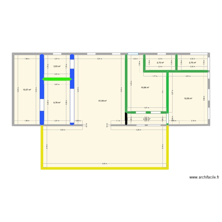 1 étage. Plan de 9 pièces et 103 m2