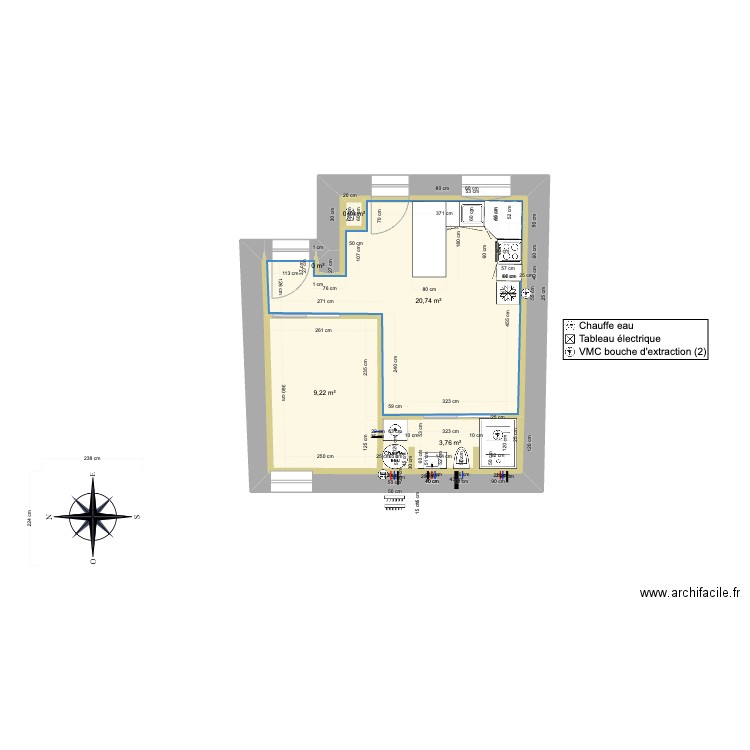 APBG. Plan de 5 pièces et 34 m2