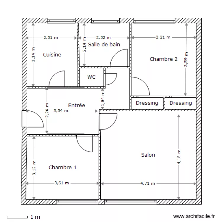 Plan appartement 70 m&sup2; 3 pieces Sevres. Plan de 