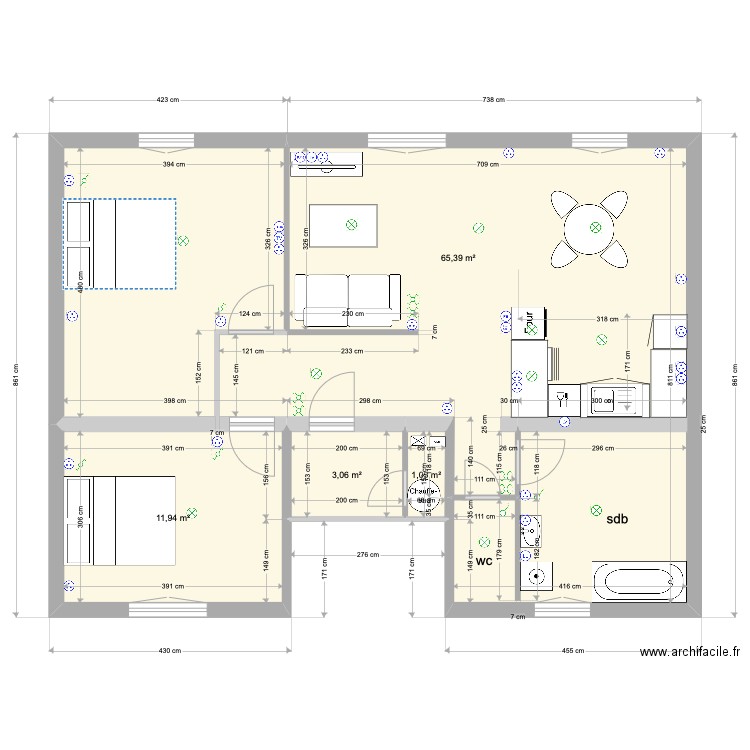 appart. Plan de 4 pièces et 81 m2