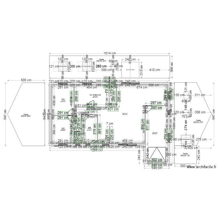 plan 101 m2 en L anti-sismique avec cotes hors garage. Plan de 7 pièces et 125 m2