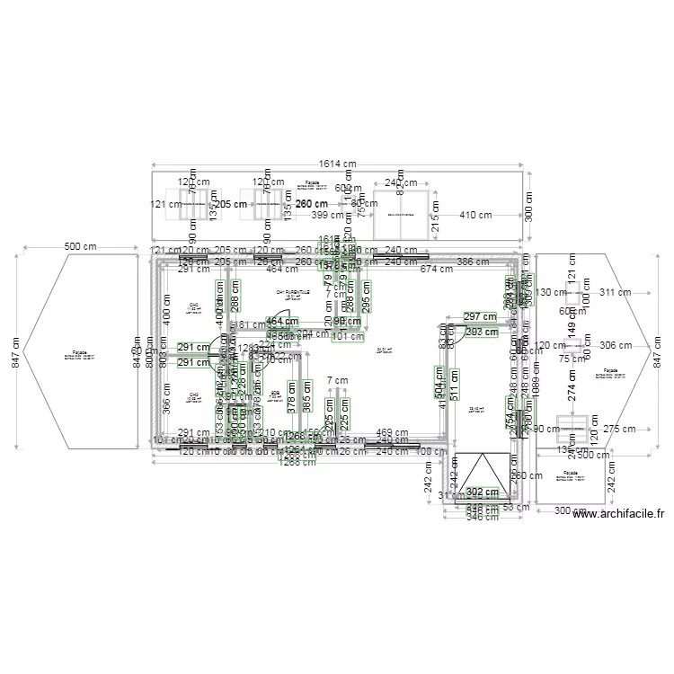 plan 101 m2 en L anti-sismique avec cotes hors garage. Plan de 