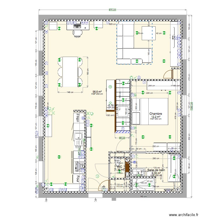 Etage 1 rev2. Plan de 8 pièces et 163 m2
