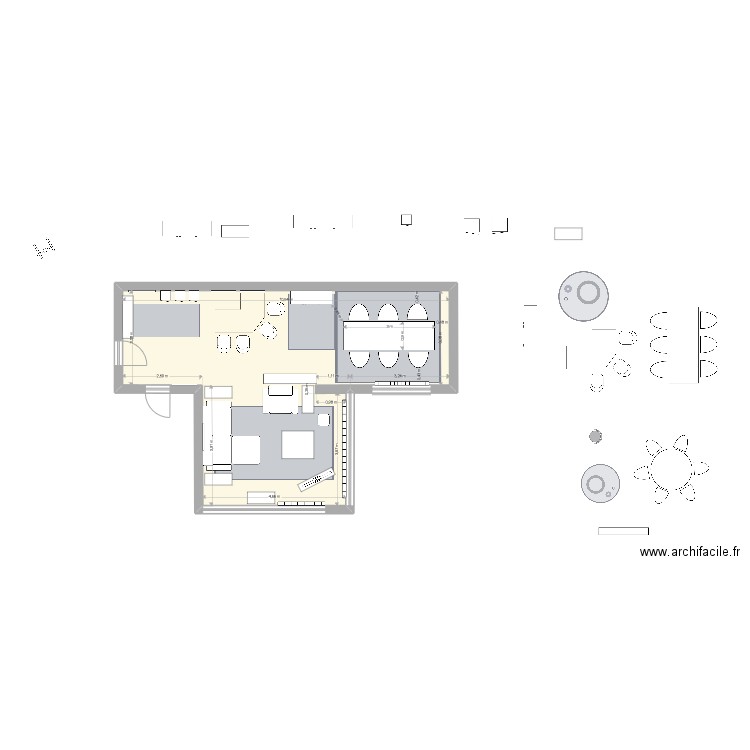 Appart 3.1 - verticale - table 300 x 90 cm. Plan de 1 pièce et 51 m2