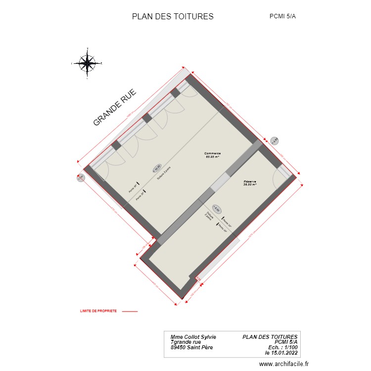 7pcmi 5A TOITURES. Plan de 2 pièces et 102 m2