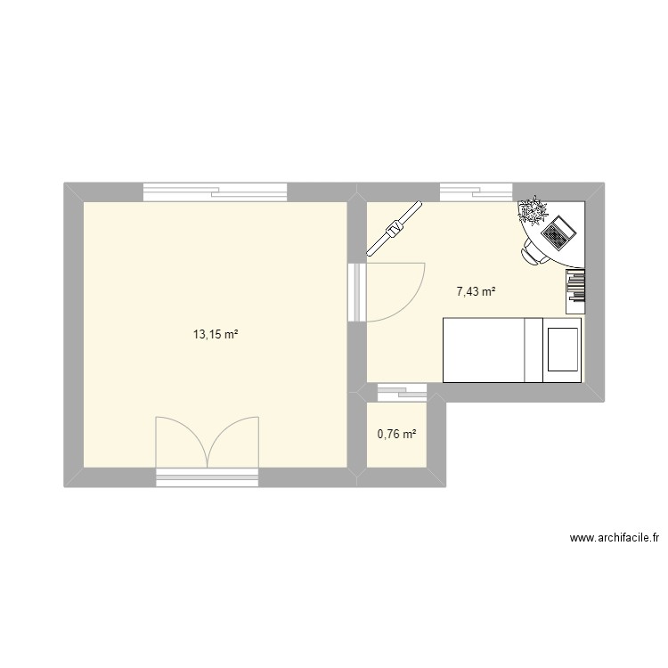 Exemple de plan Chambre. Plan de 3 pièces et 21 m2