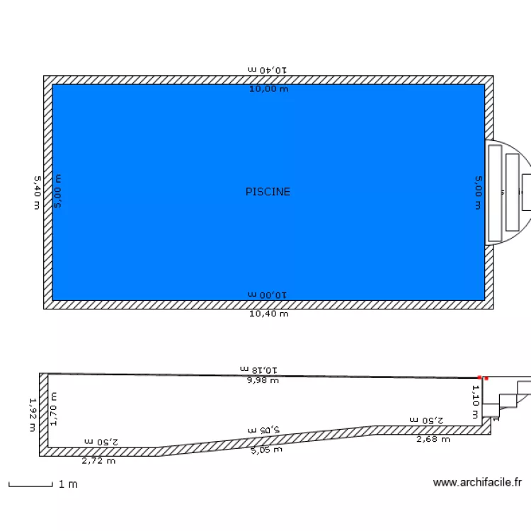 PISCINE PLAN ET COUPE Echelle 1/100. Plan de PISCINE PLAN ET COUPE Echelle 1/100. Plan de