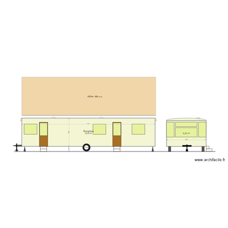 Bungalow 03. Plan de 2 pièces et 29 m2