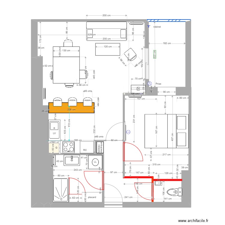 appartement meublé 3. Plan de 1 pièce et 0 m2