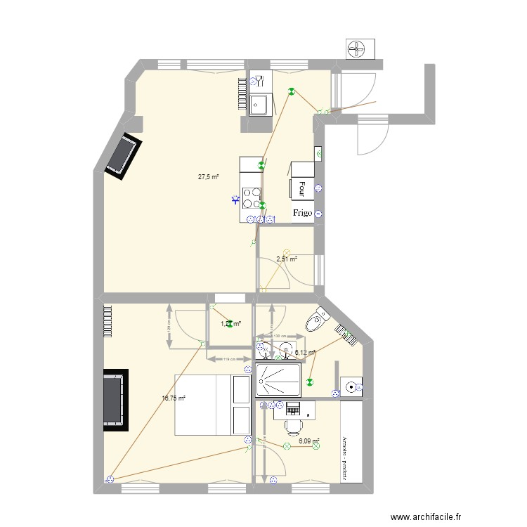 PlanHustinProjet. Plan de 6 pièces et 60 m2